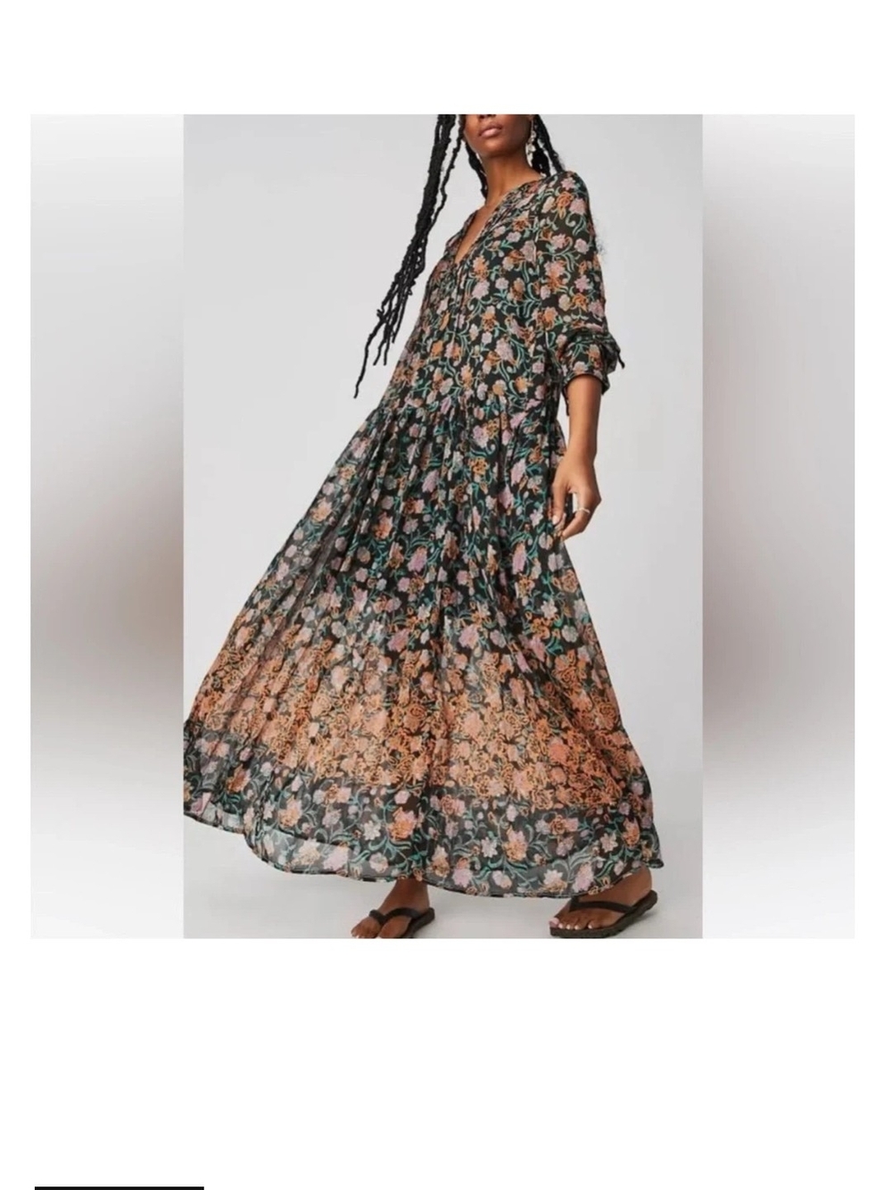 Free People Floral Boho Maxi Dress in Black and Rust - Picture 8 of 8